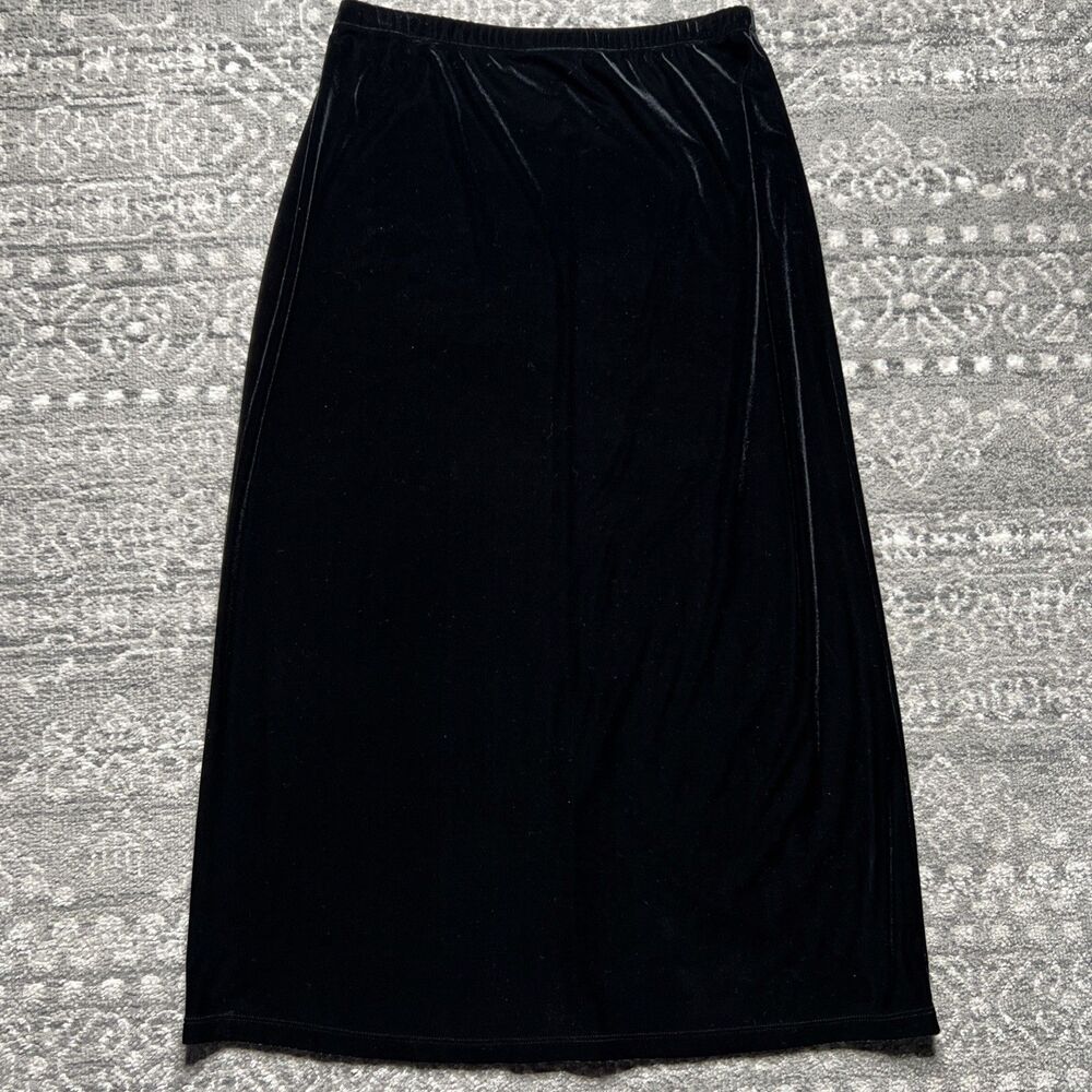 Notations Stretch Black Velvet Skirt Holiday Elastic Waist Long A-line XL